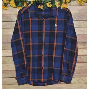 U.S. Polo Assn. Boys Blue Plaid Button Front Long Sleeve Shirt Size XXL (18)